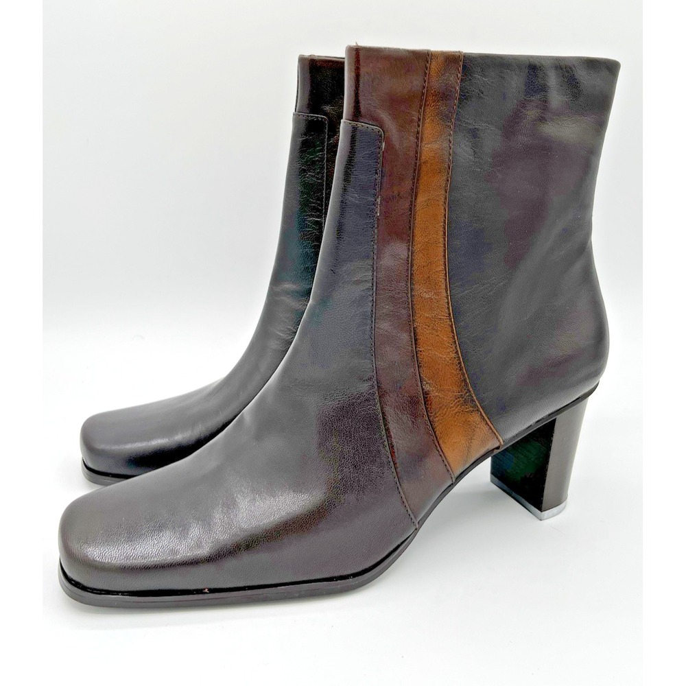 Liz Claiborne Flex Trinity Black Brown Leather Zip Ankle Boots Womens 10 M EUC